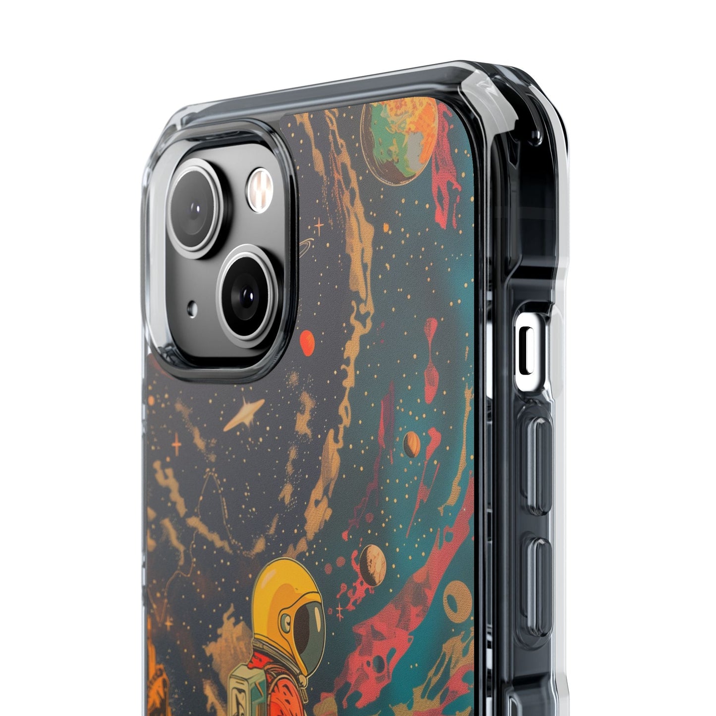 Clear Magnetic Case with Retro Astronaut Design for iPhone Models