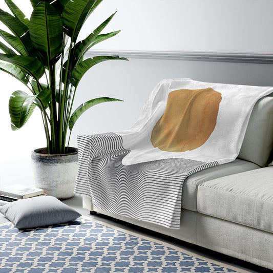 Sunshine Abstract Plush Throw Blanket - Available in 3 Sizes: white, black abstract shape, minimal, modern abstract style