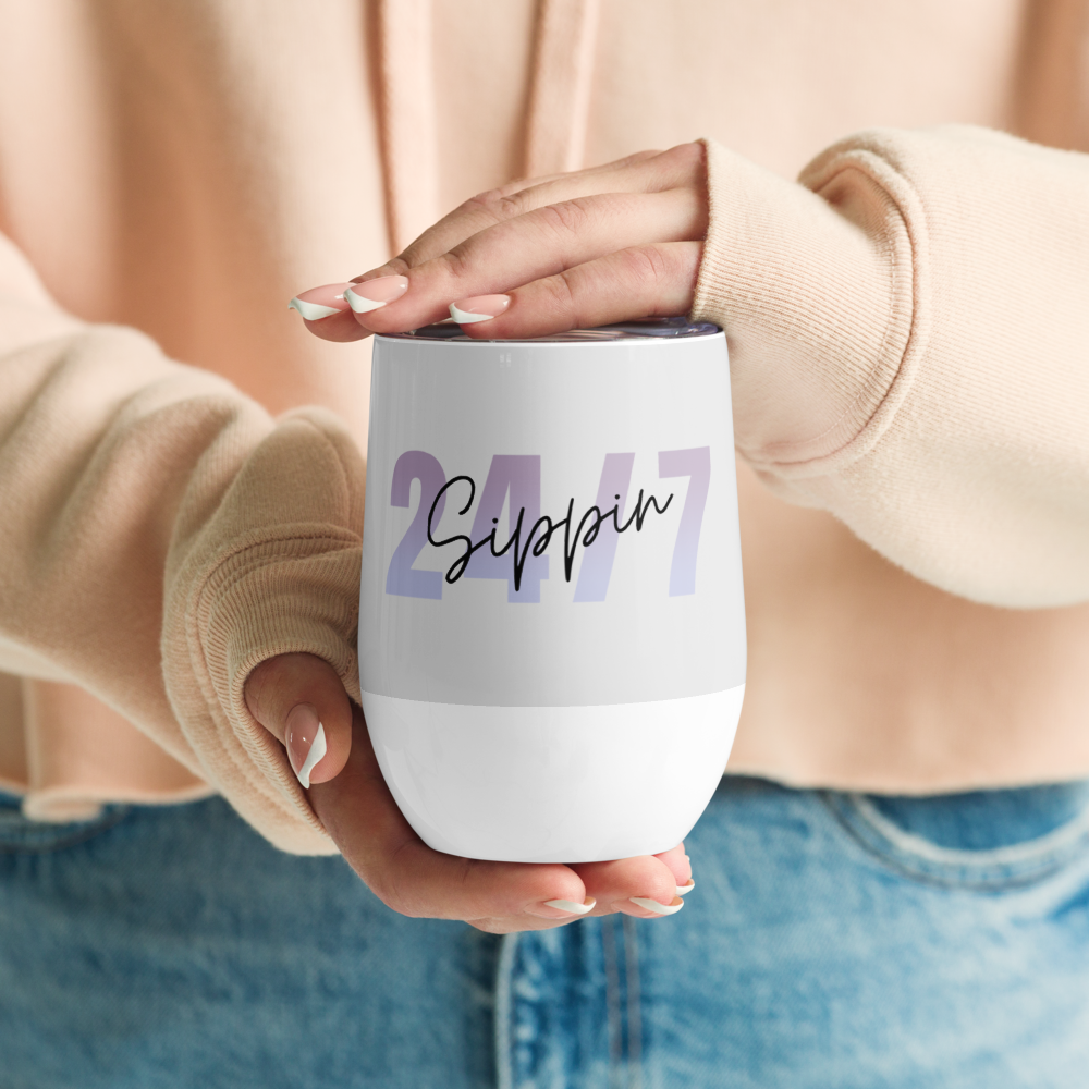 Gray Insulated Wine Tumbler for Hot or Cold Beverages - 12oz