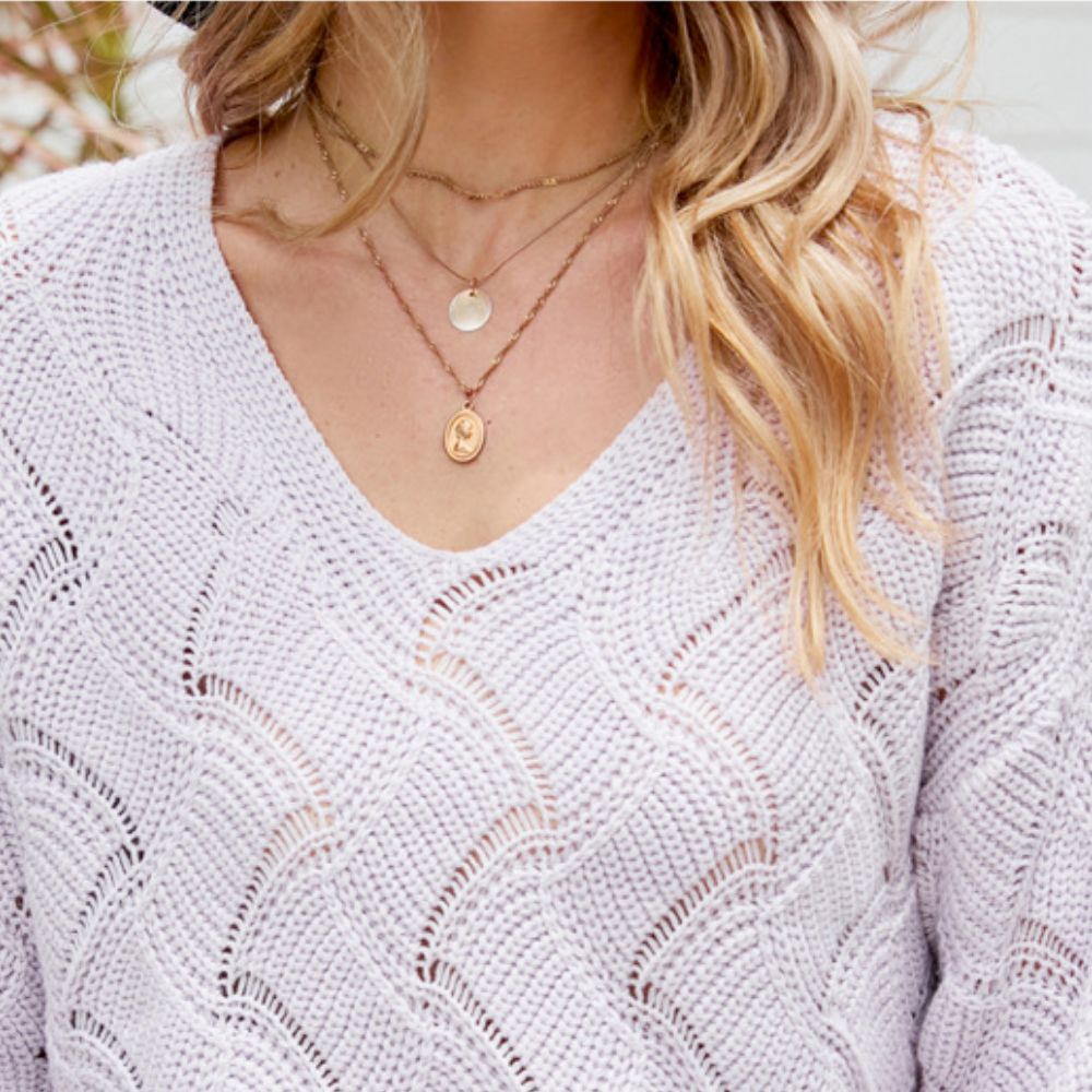Open Knit Women's Sweater with a V-Neck Design