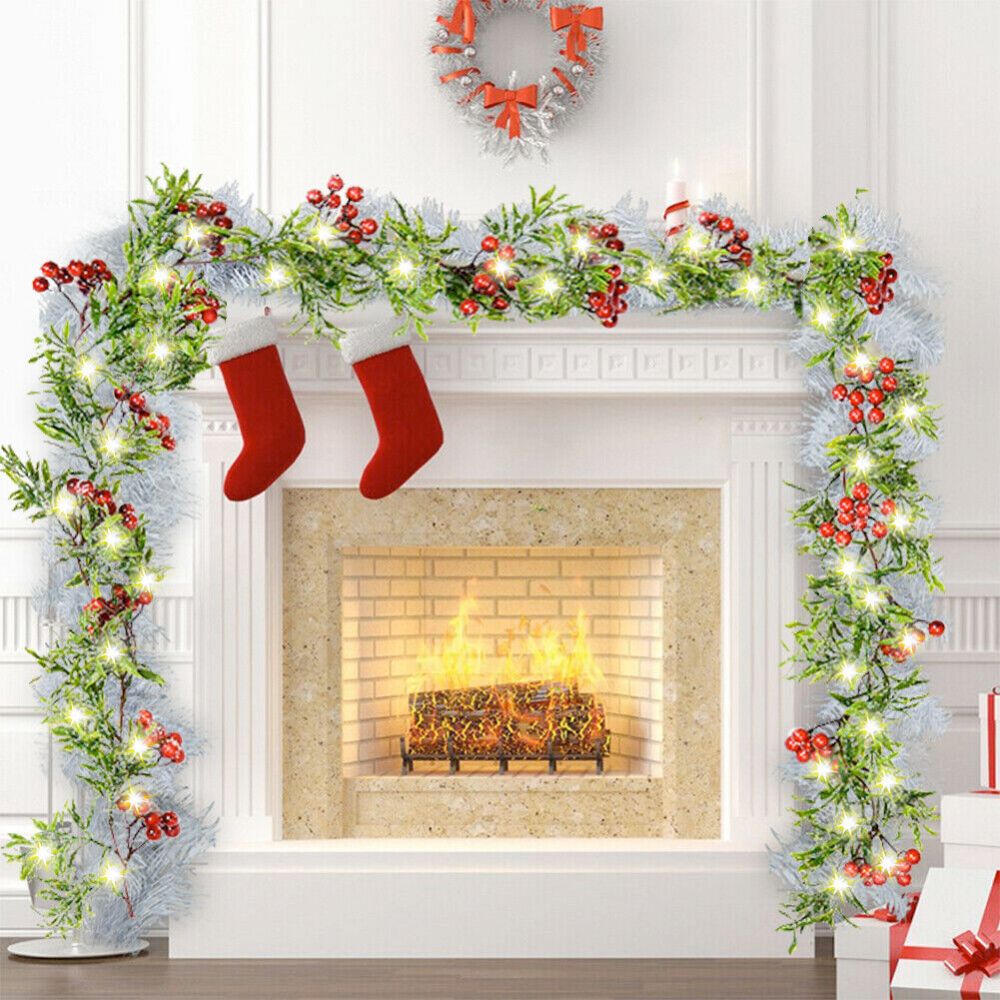 Lighted Festive Red Berry Garland Decoration for the Holidays