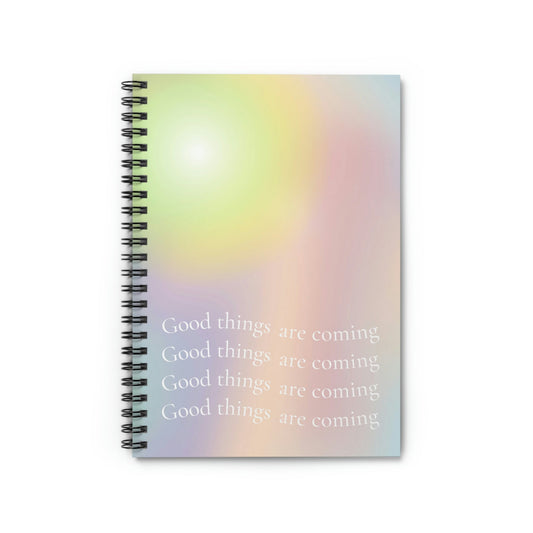 Exciting Times Ahead Spiral Notebook: pastel green, yellow spiral-bound notebook, minimal pastel style