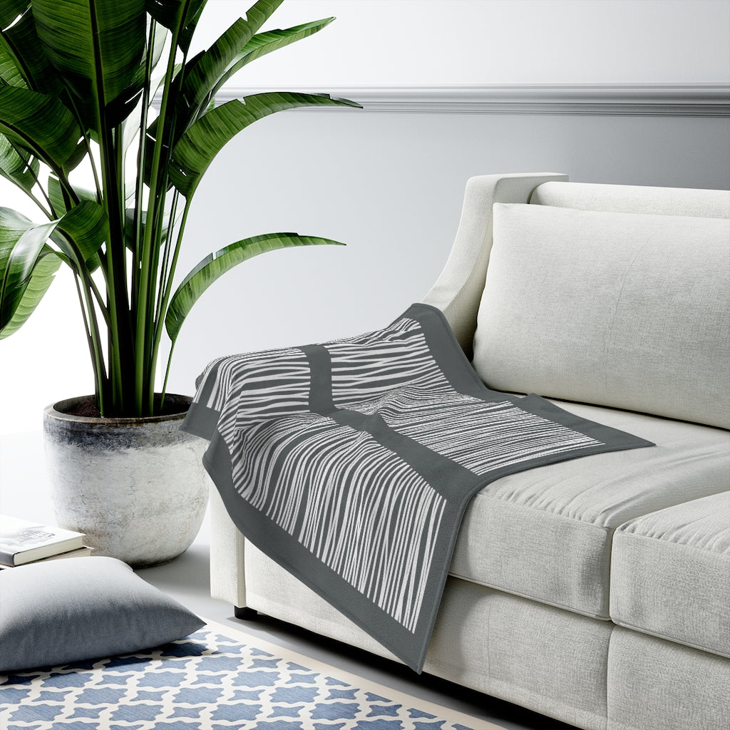Plush Throw Blanket with Abstract Dark Gray Lines