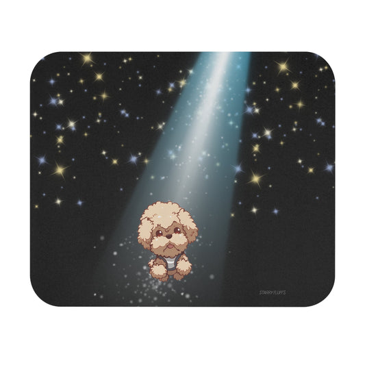 Pookie the Poodle Glowing Mouse Mat by Starry Fluff: black, dark gray cartoon dog, kawaii cartoon style