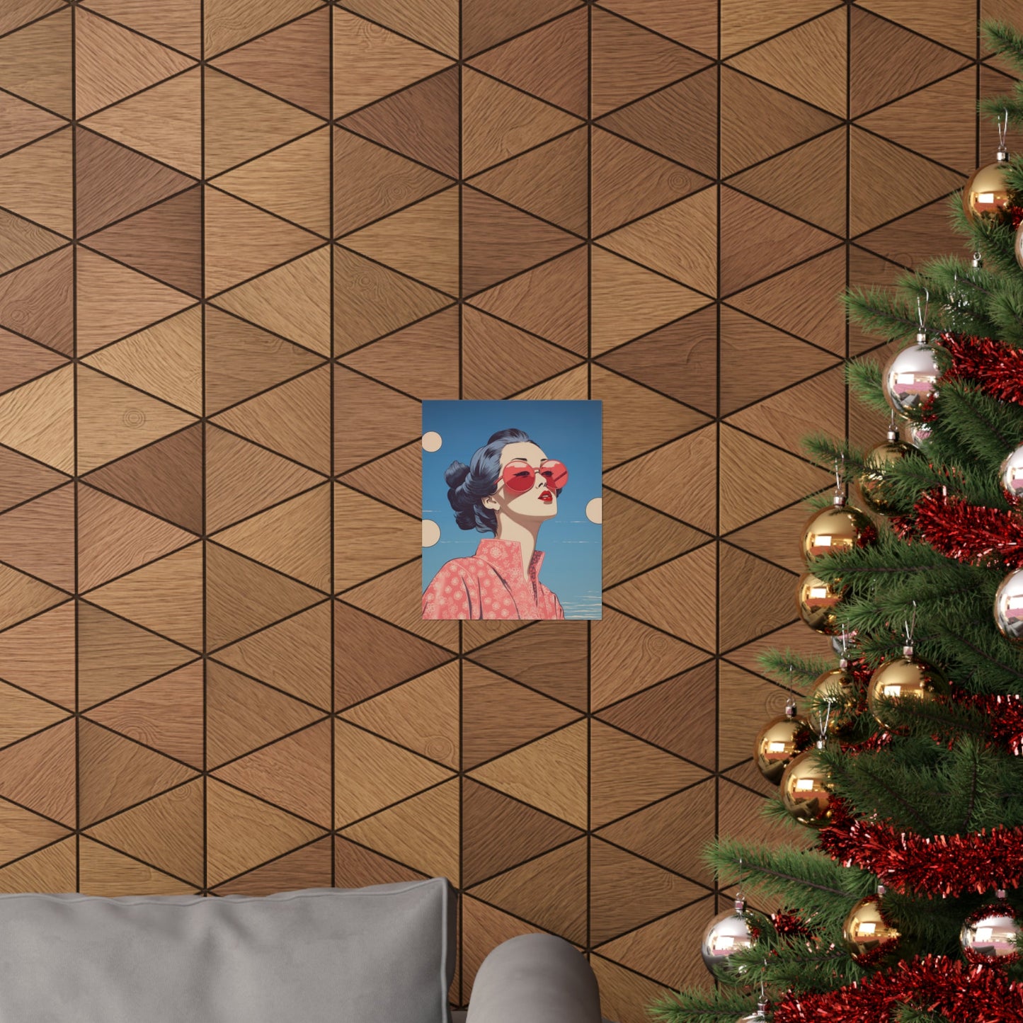 Sakura Blossom Pop Art Poster with a Kimono Vibe