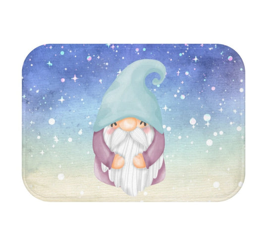 Magical Elf Bath Mat Home Decor: blue, light aqua gnome, cute cartoon fantasy style