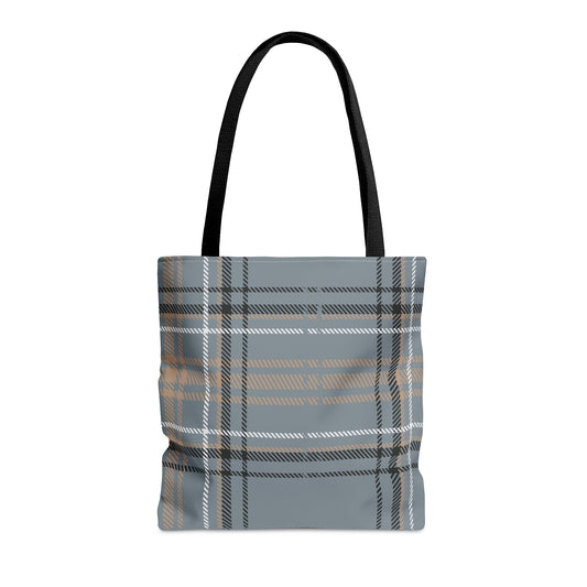Plaid Gray Shoulder Bag: gray-blue, black tote bag, minimal plaid style