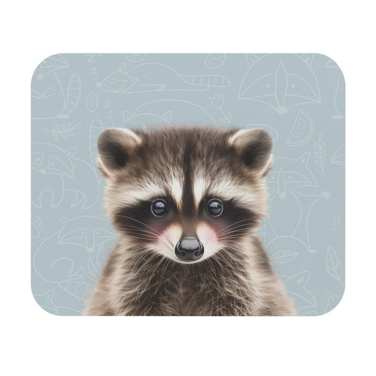 Rouge Bandit Mouse Mat: brown, gray raccoon, cute cartoon illustration style