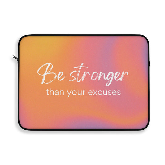 Be Empowered by Overcoming Your Excuses Print Laptop Sleeve: orange, pink zippered laptop/tablet sleeve, minimal motivational