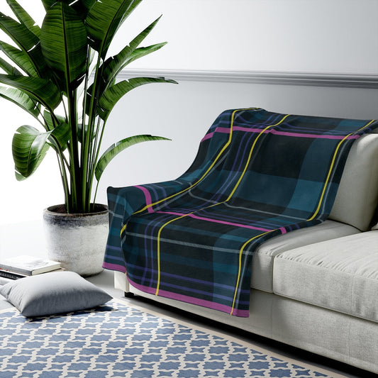 Blue Checkered Plush Throw Blanket - Available in 3 Dimensions: dark navy, teal throw blanket, modern plaid style