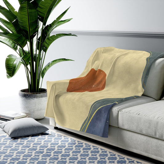 Plush Velveteen California Sun Throw Blanket: beige, brown throw blanket, minimal style
