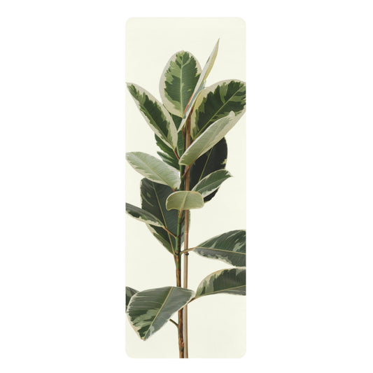 Oil-Infused Plant-Based Yoga Mat: green, dark green variegated rubber plant, botanical minimal style