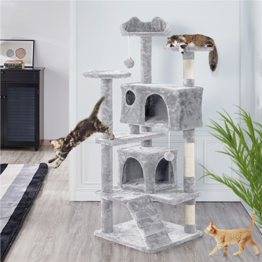 Sisal Rope Cat Tower for Climbing: gray, beige cats, modern pet furniture style