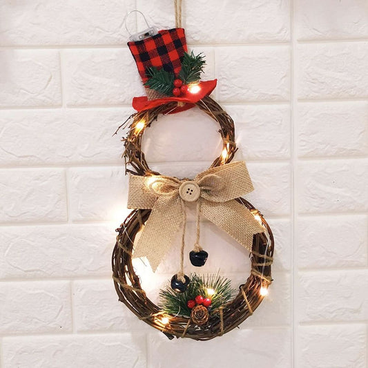 Sparkling Snowman Illuminated Garland for the Festive Season: brown, beige snowman-themed Christmas decoration, rustic Christ