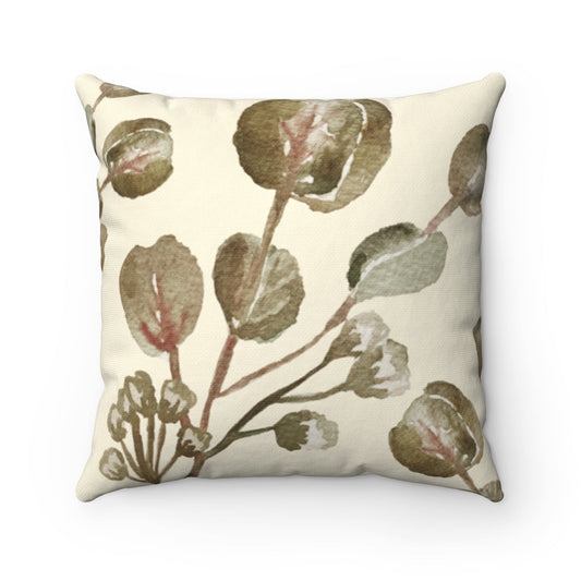 Dual-Sided Garden Blossom Cushion for Stylish Home Decor, Available in 4 Sizes: cream, olive green botanical leaf and branch