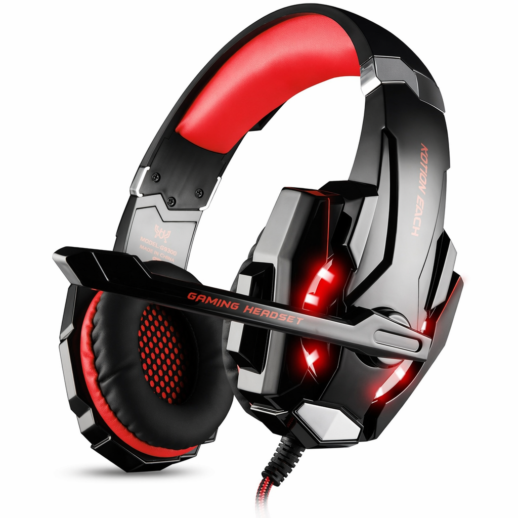 LED Gaming Headset with Microphone for Ninja Warriors - Model G9300 Red