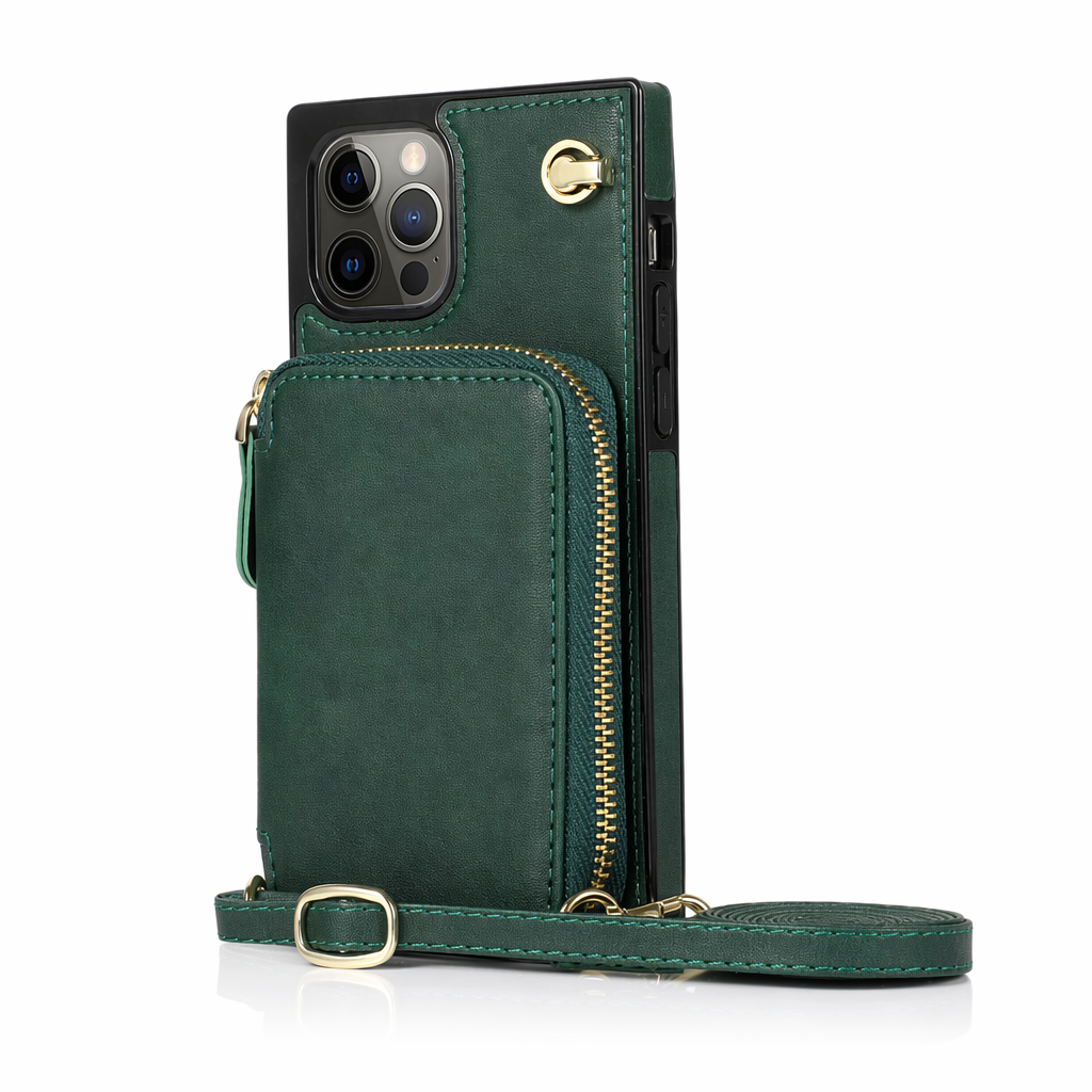 Adjustable Crossbody Strap Zippered Wallet Case for iPhone - Ensuring Clarity and Distinction from the Original Product Dark Green