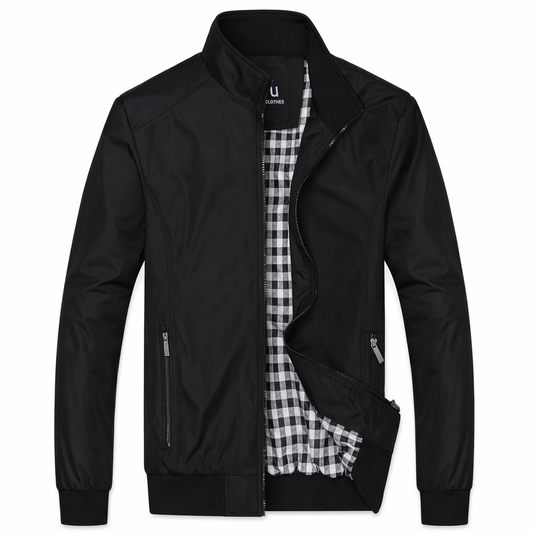 Zippered Jacket with Stand Collar for Men Black