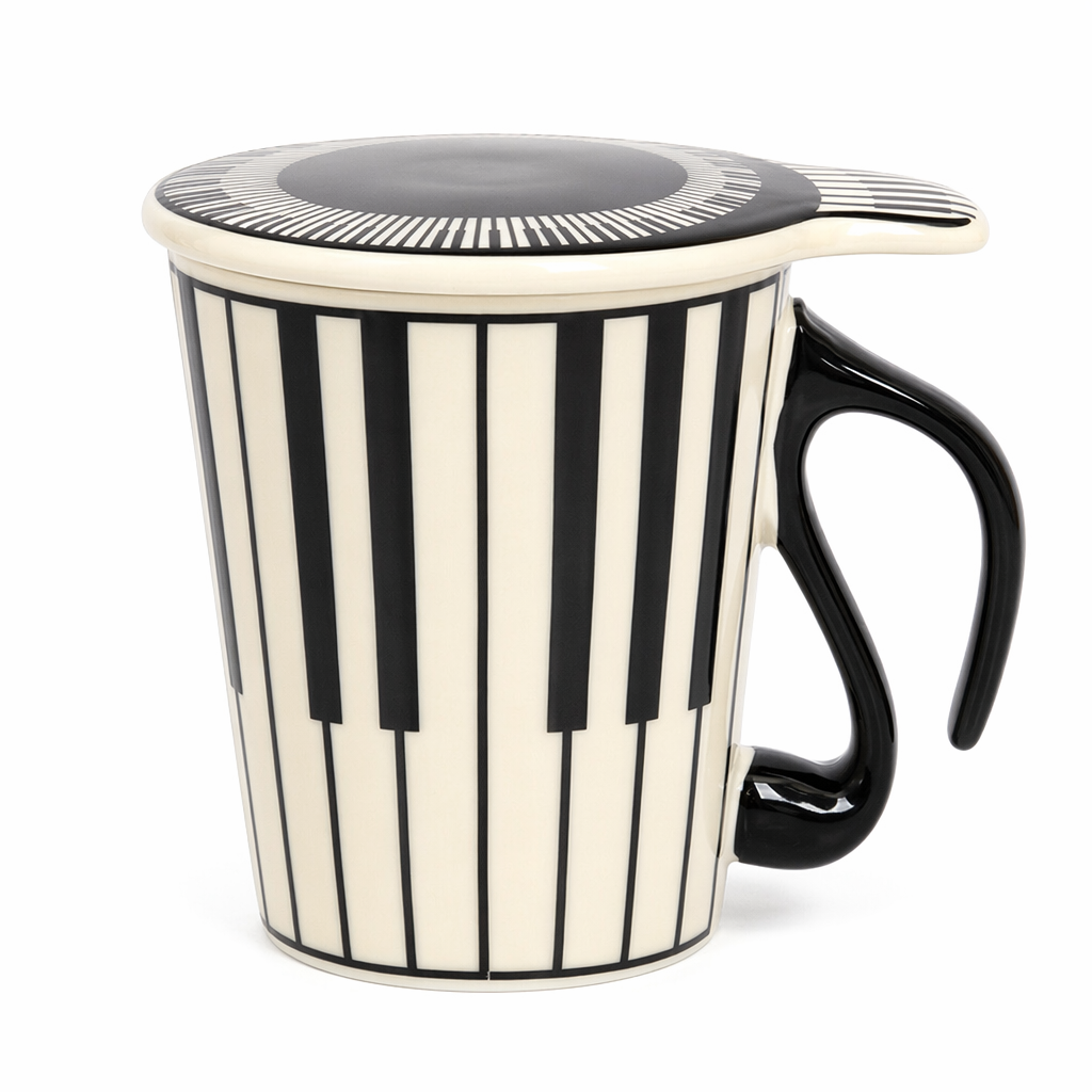 Musical Inspiration Ceramic Coffee Mug with Piano Lid Keyboard