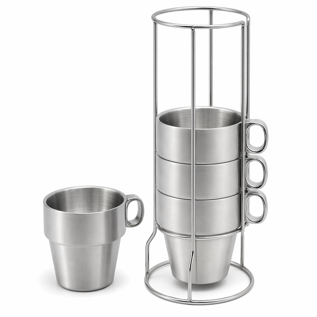 Stainless Steel Double Layer Coffee Mugs - Set of 4 Default