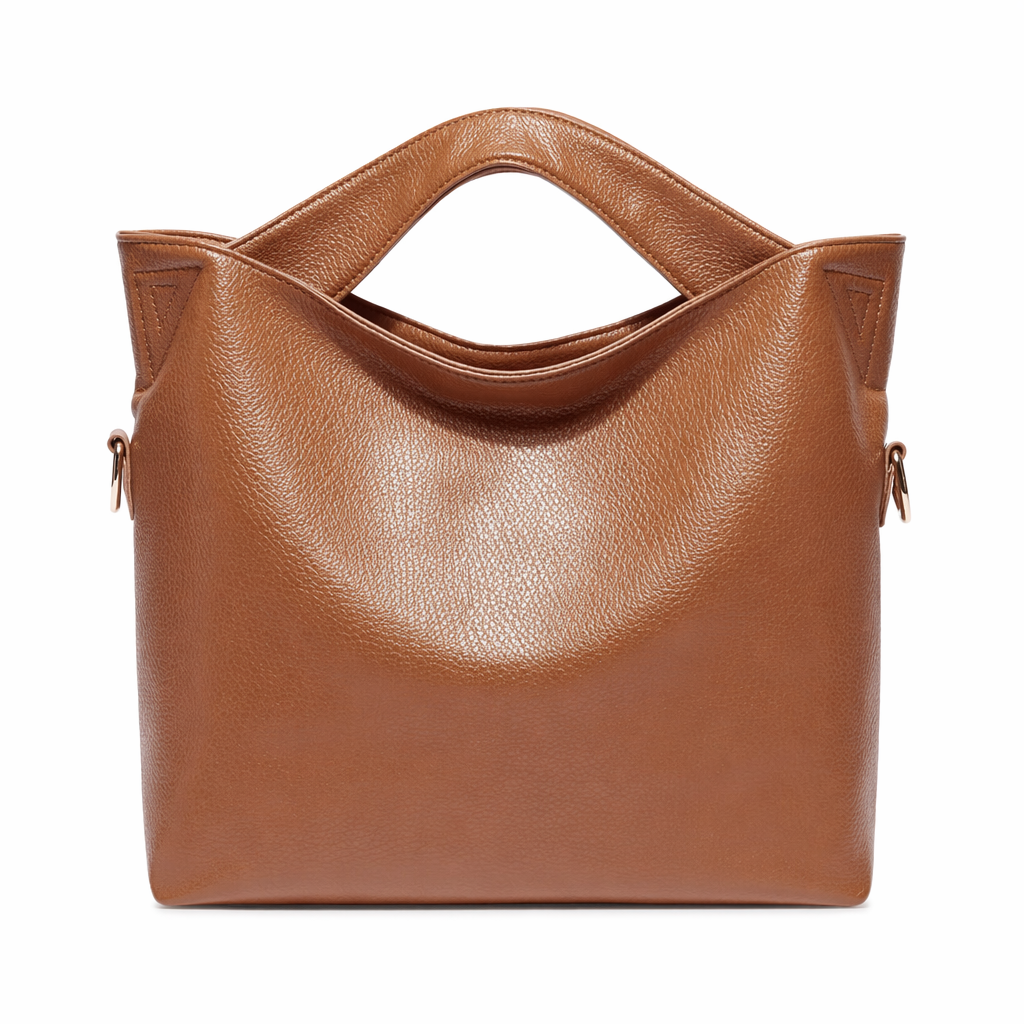 Leather Shoulder Bag with a Stylish Top Handle Brown
