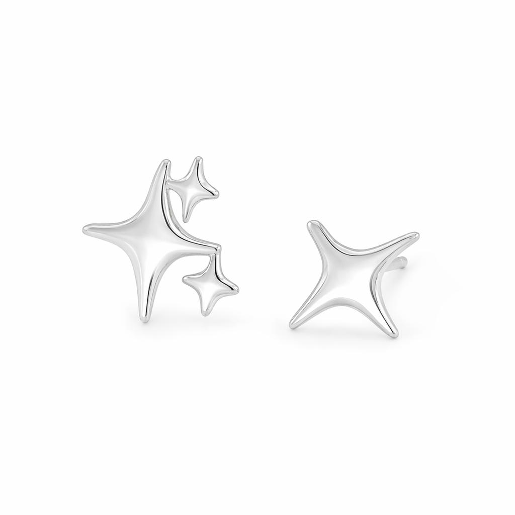 Sleek Star Studs Silver-5