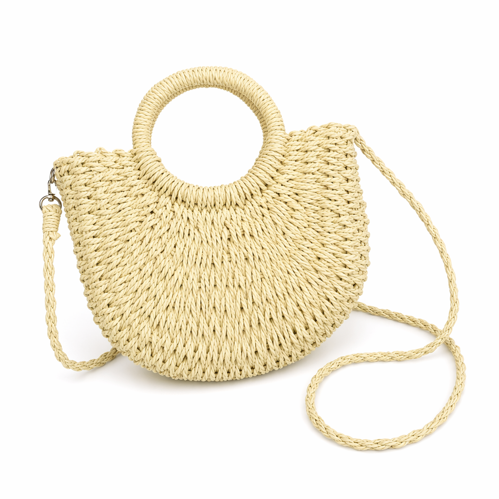 Summer Straw Shoulder Bag for Women Beige