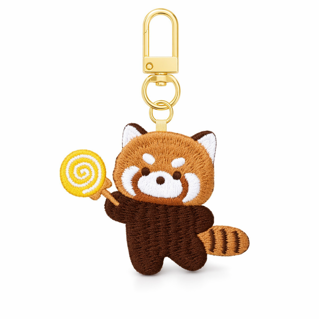 Embroidered Red Panda Keychain: Whimsical Charm A