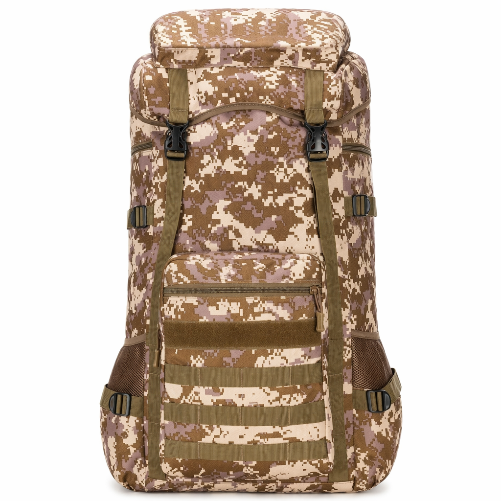 Water-Resistant Military Backpack for Outdoor Camping, 70L Dessert