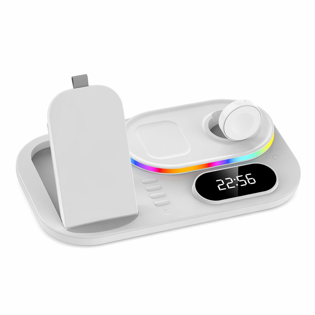 LED Wireless Charging Station with 4-in-1 Functionality White