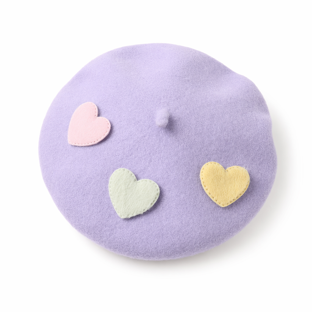 Heart-Patterned Kawaii Beret Hat Purple