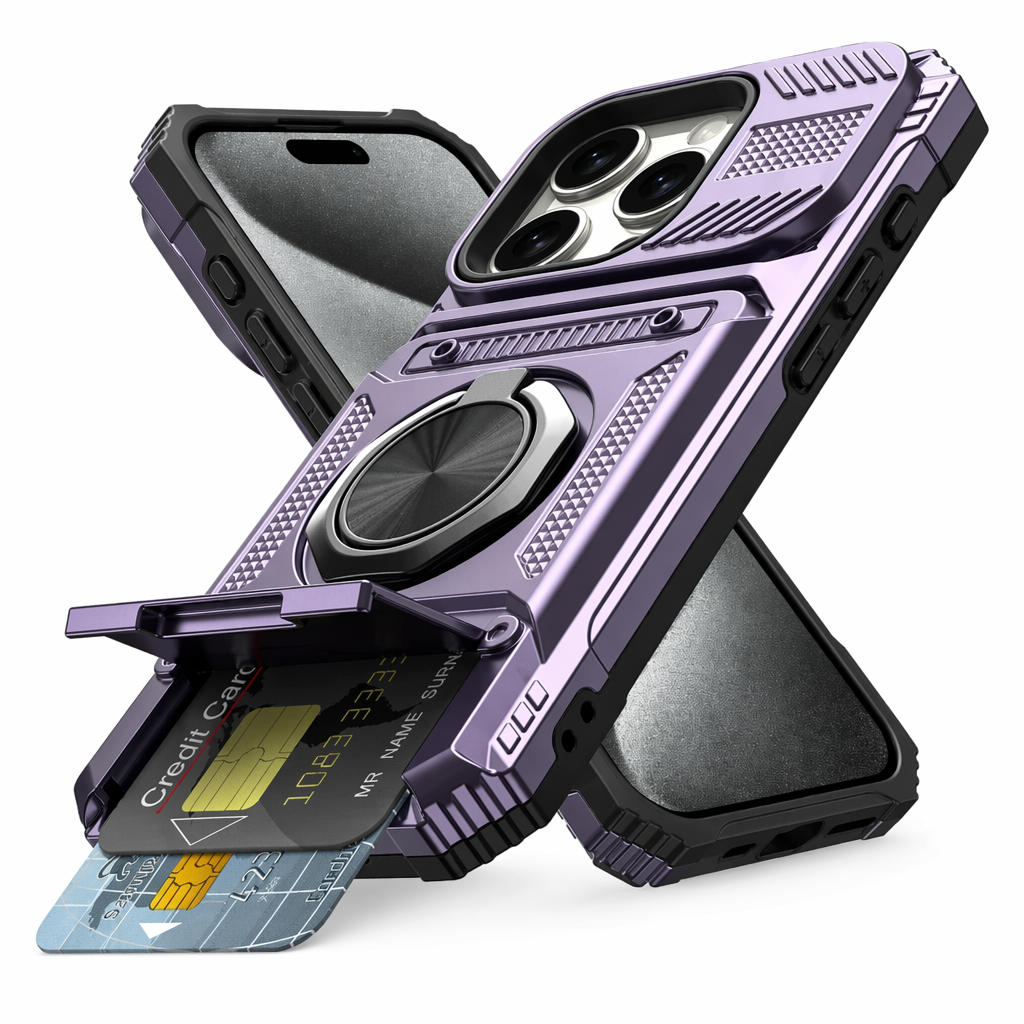 Magnetic Kickstand iPhone Armor Card Slot Protective Case Purple