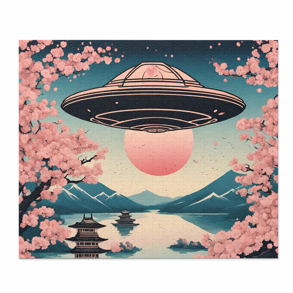 500-Piece Jigsaw Puzzle Featuring Retro Cherry Blossoms and Extraterrestrial Art Default