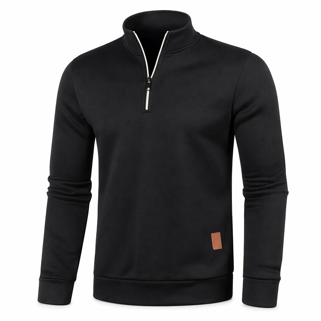 Zipped Up Long Sleeve Top for Men with a Stylish Stand Collar Black