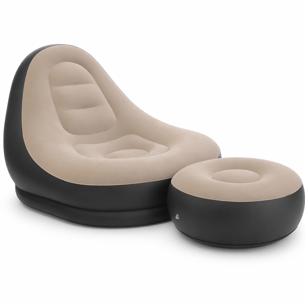 Large Bean Bag Sofa Set with Inflatable Footrest Beige