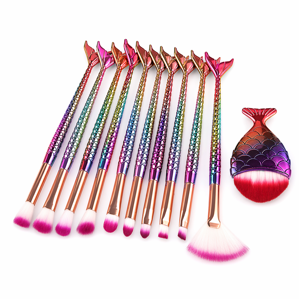 11-Piece Mermaid Makeup Brush Kit for a Beautiful Look Purple