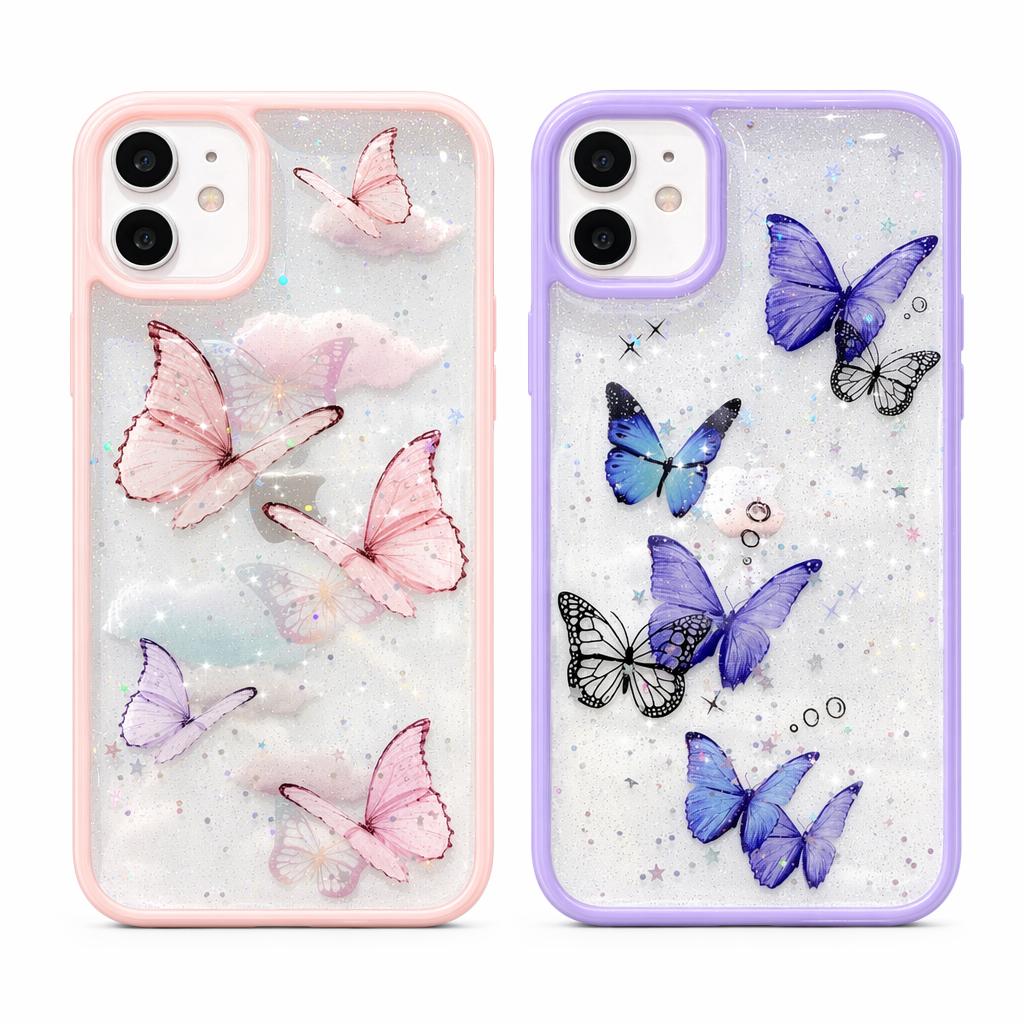 Glitter Butterfly Transparent iPhone Case Default