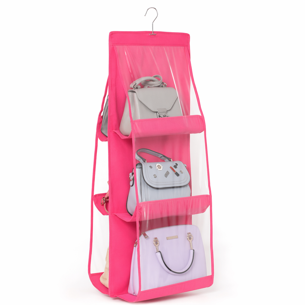 Hanging Handbag Organizer for a Neat and Tidy Closet Pink