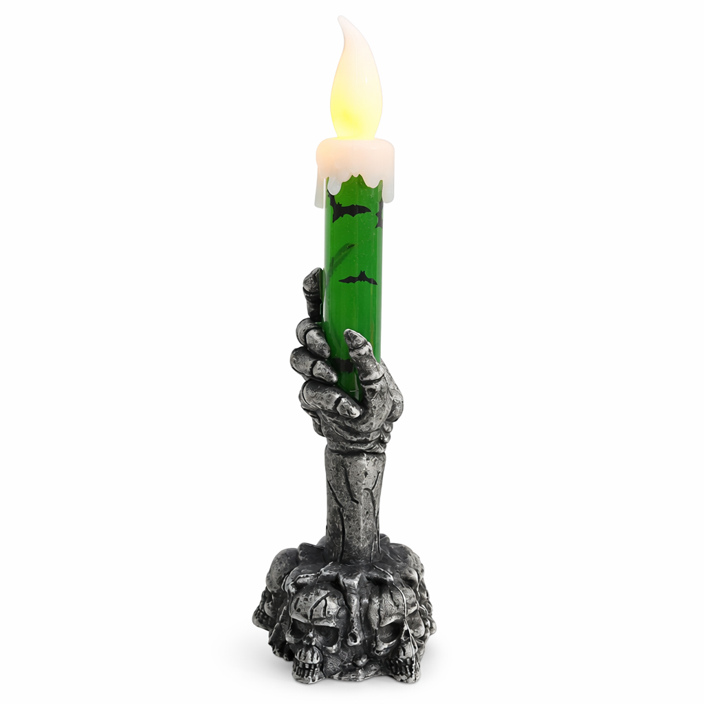 Ghostly Hand LED Candle: Spooky Halloween Decor Green