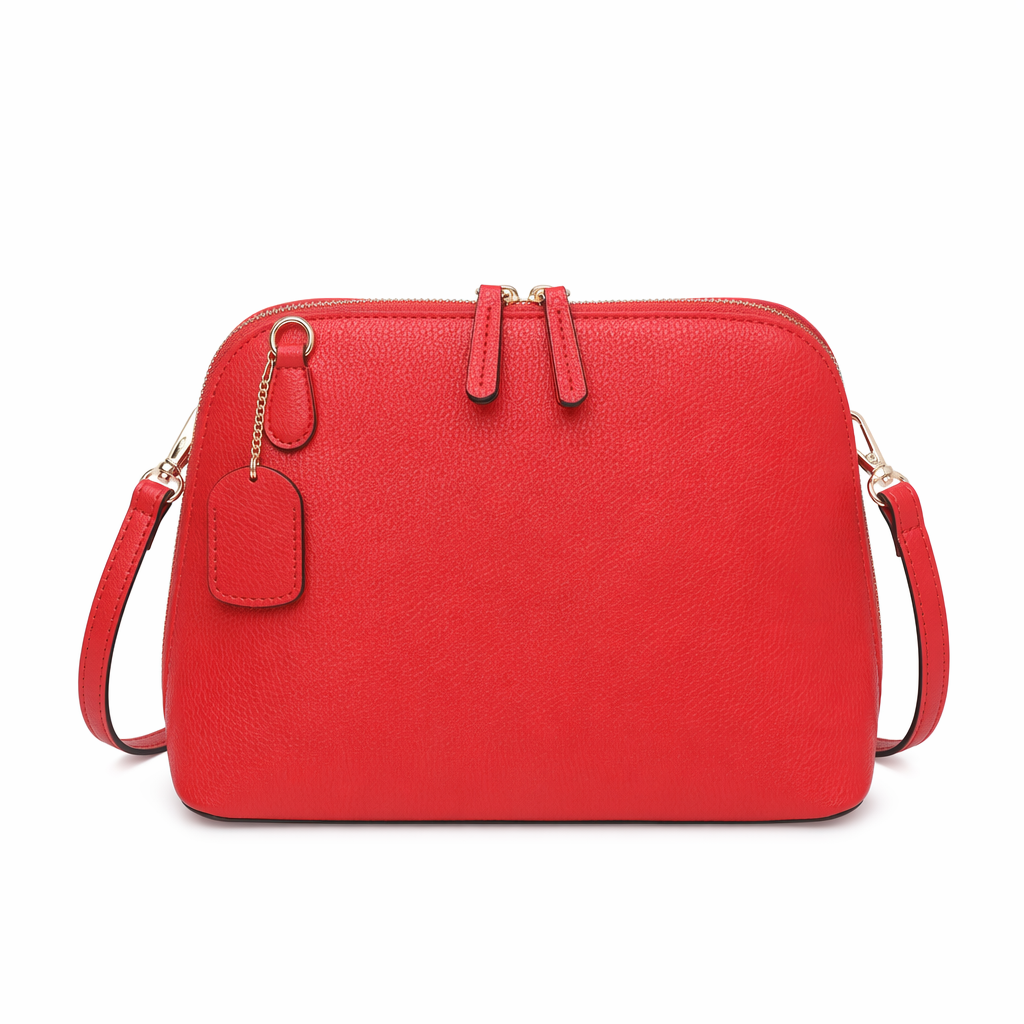 Ladies' Shoulder Bag with Double Zipper Opening Red