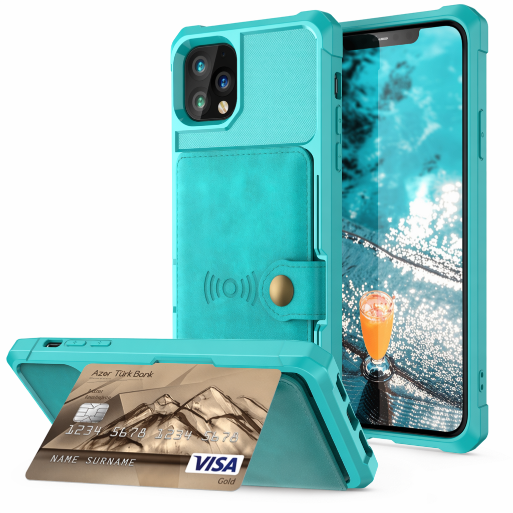 Magnetic Leather Wallet Armor Case for iPhone - Ensuring Complete 360-Degree Protection Green