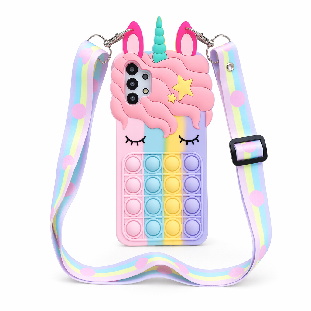 Colorful Unicorn Phone Case With Pop Push Fidget Toy A