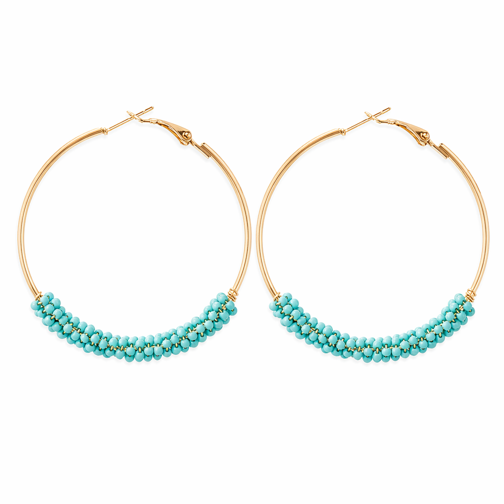 Vibrant Beaded Circular Hoop Earrings Blue