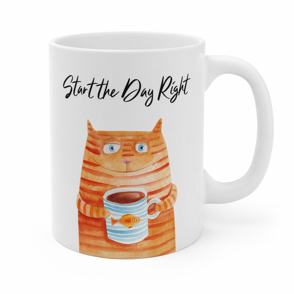 Start Your Day Off Right with the Cat Holding Goldfish Coffee Tea Mug Default