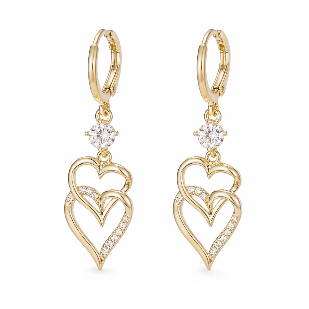 Layered Dropped Earrings with Dual Hearts Default