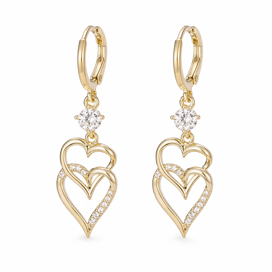 Layered Dropped Earrings with Dual Hearts Default