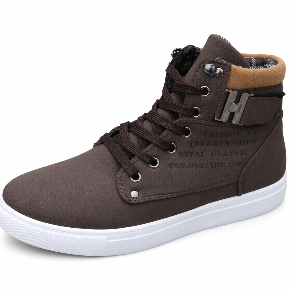 Daily High Top Faux Leather Boots for Men's Casual Wear Brown