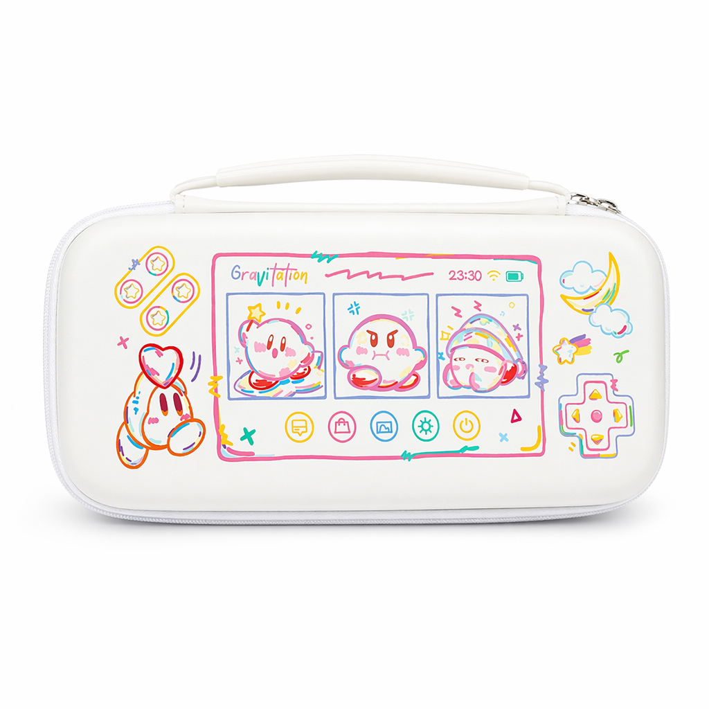 Colorful Kirby Switch Storage Case Bag White
