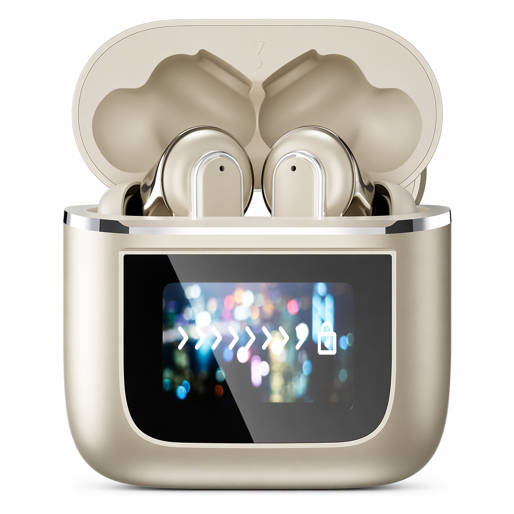 Noise-Canceling Bluetooth Earbuds with Touch Screen Technology Gold