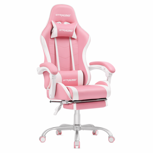 Footrest Gaming Chair in Pink Default